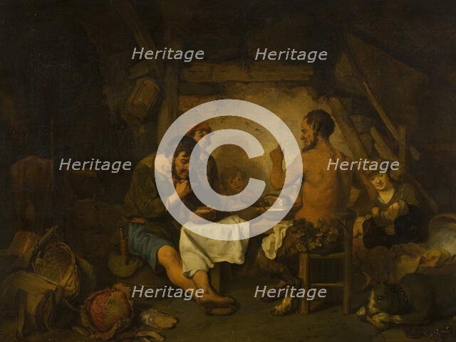 The Story of the Farmer and the Satyr from Aisopus' Fables, mid-17th century. Creator: Gerbrand van den Eeckhout.