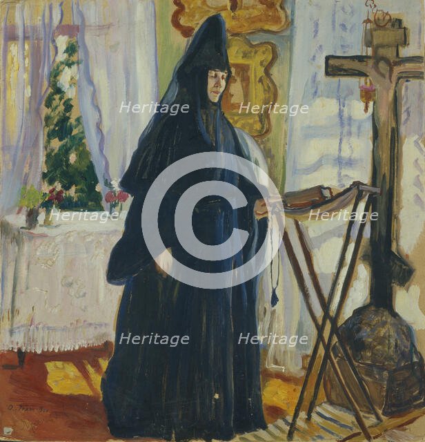 At the Monastic Cell. Prayer, 1915. Artist: Della-Vos-Kardovskaya, Olga Ludvigovna (1875-1952)