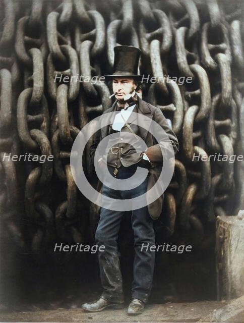 Isambard Kingdom Brunel Standing Before the Launching Chains of the Great Eastern...printed 1863-64. Creator: Robert Howlett.