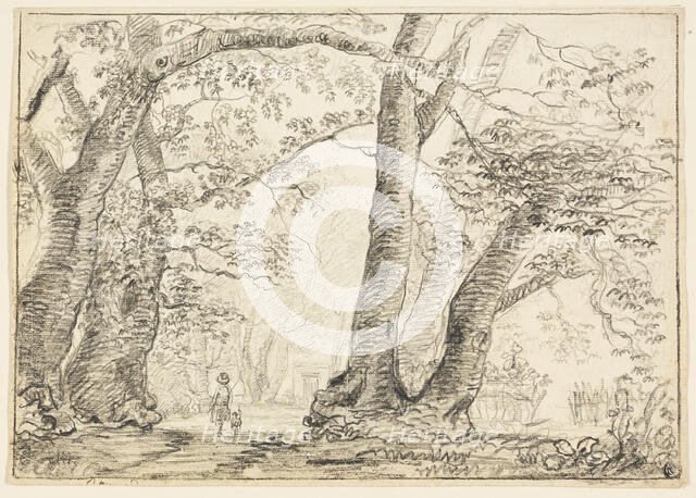 Man with Dog in Forest, n.d. Creator: Unknown.