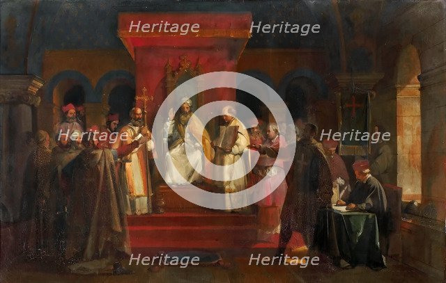 Pope Honorius II granting official recognition to the Knights Templar in 1128. Artist: Granet, François Marius (1775-1849)