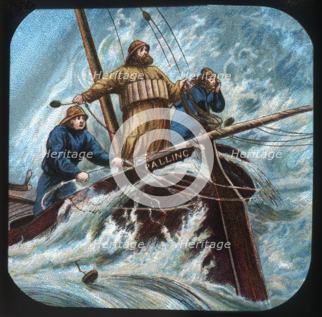 'Palling Boat: Throwing the life-line', c1900. Creator: Unknown.