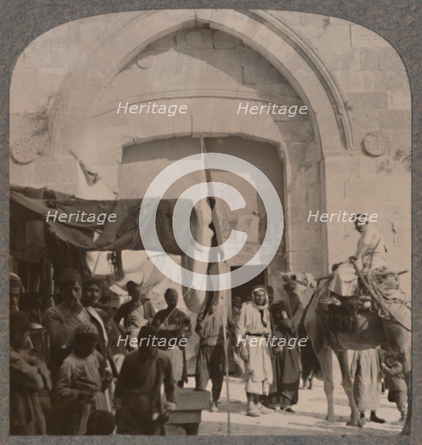 'The Jaffa Gate closed, showing Needle's Eye, Jerusalem', c1900. Artist: Unknown.