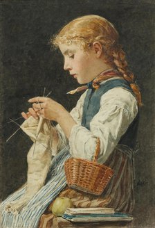 Girl Knitting, c. 1886.