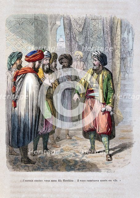 Muhammad Ali sending his son Ibrahim Pasha to put down the Saudi revolt,  1811-1818, (1847). Artist: Jean Adolphe Beauce