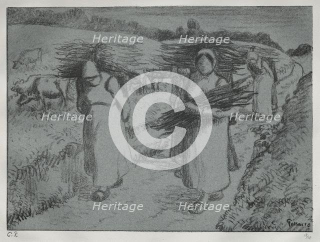 Peasants Carrying Fagots, c. 1896. Creator: Camille Pissarro (French, 1830-1903).