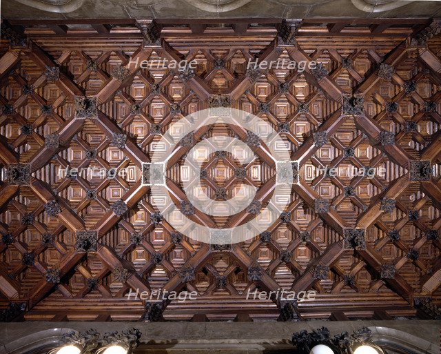 Coffered ceiling of the lost steps room on the first floor of the Güell Palace, 1886-1890, design…