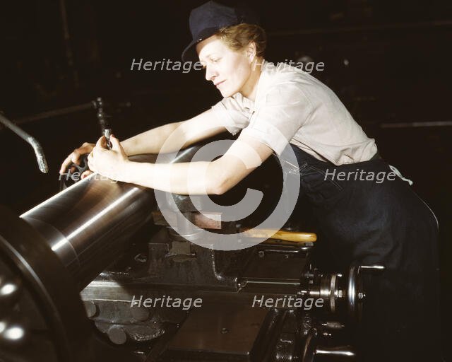 War production workers at the Vilter [Manufacturing] Company making M5..., Milwaukee, Wis. , 1943. Creator: Howard Hollem.