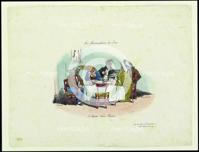 Les Métamorphoses du jour. L'attente d'un convive (The Metamorphoses of the day. Waiting for the gue Creator: Grandville, Jean-Jacques (1803-1847).