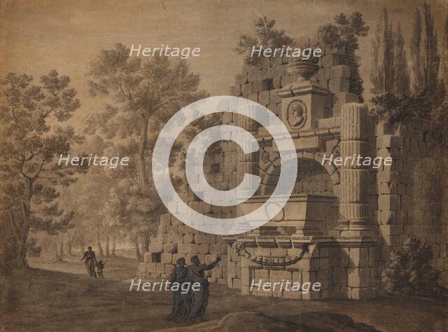 Capriccio with Ancient Figures amidst Ruined Classical Monument, about 1755. Creator: Robert Adam.