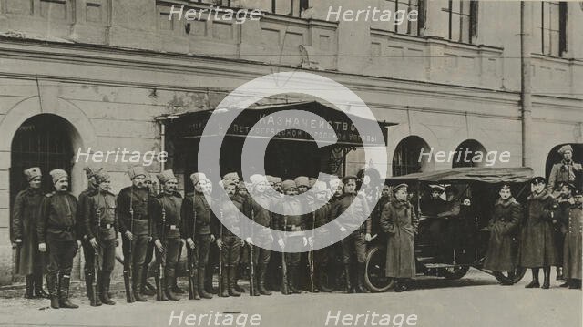 Revolutionary soldiers guarding the Petrograd State Bank , 1918. Creator: Anonymous.