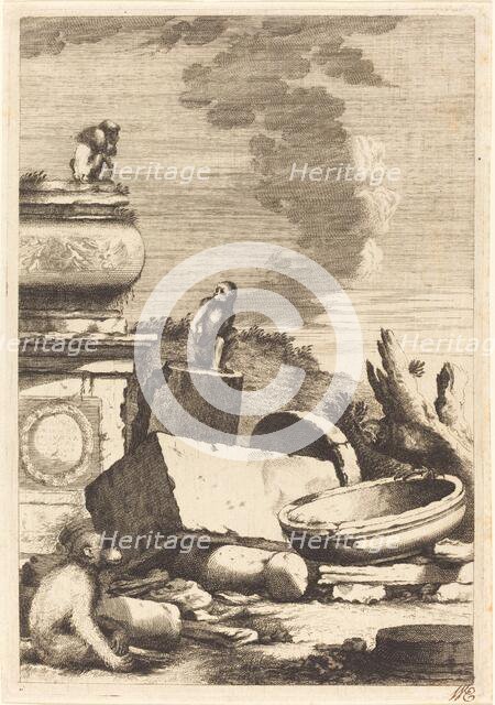 Ruins with Monkeys and an Owl, c. 1650. Creator: Bernhard Zaech.
