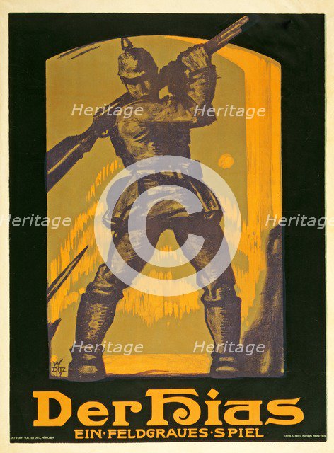 Poster advertisng a play Der Hias, ein feldgraues Spiel by Heinrich Gilardone, 1917.