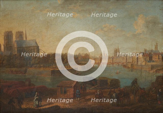 Port au Foin and the eastern end of Ile de la Cite, c1760. Creator: Hyacinthe de La Pegna.