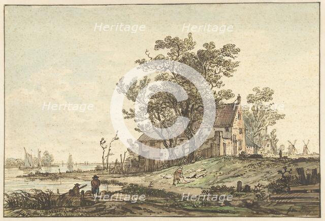Old farmhouse on a river, 1790-1810. Creator: Jacob van Strij.