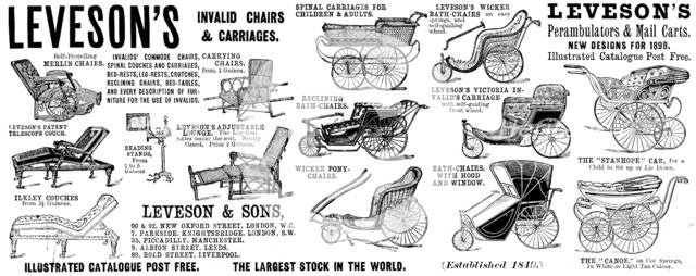 Advertisement for Leveson's Invalid Chairs & Carriages, 1898. Creator: Unknown.