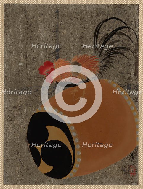 Cock on Drum, 1882. Creator: Shibata Zeshin.