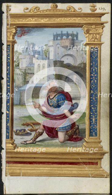 Leaf from a Book of Hours: King David in Prayer (2 of 3 Excised Leaves), c. 1530-35. Creator: Noël Bellemare (French, d. 1546); The 1520s Hours Workshop (French).