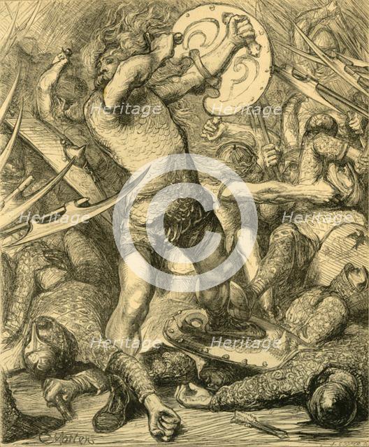 'Hereward cutting his way through the Norman host', c1890. Creator: Unknown.