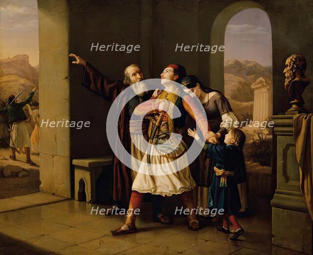 A Greek warrior says goodbye, 1847. Creator: Leopold Loffler.