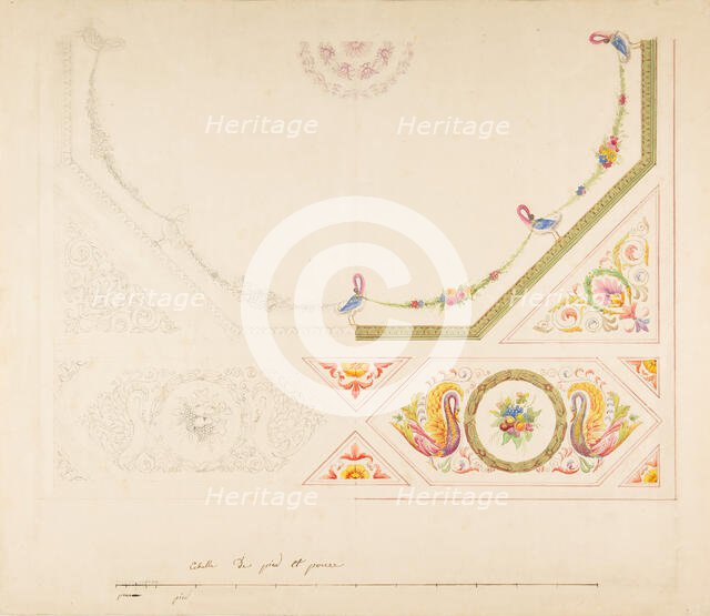 Design for a Ceiling with Swans and Cornucopias, 19th century. Creator: Anon.