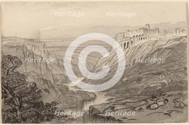 Goats Resting above a River Gorge (Narni, Italy), 1884/1885. Creator: Edward Lear.