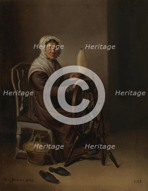 Old Woman at the Spinning Wheel, 1846. Creator: Edla Jansson-Blommer.