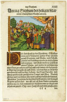 New Testament Scene, plate thirteen from Woodcuts from Books of the XVI Century, 1582... Creator: Monogrammist S.G..