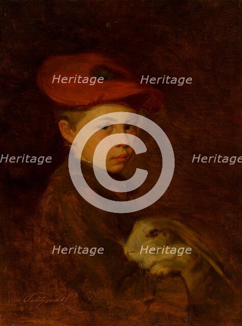 Boy with a Bunny, 1885-1900. Creator: Ludovit Pitthordt.