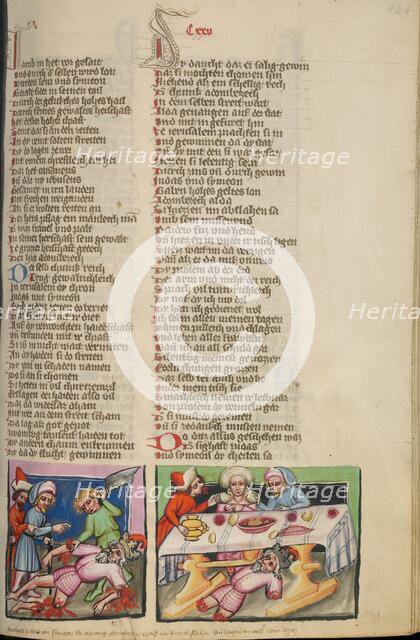 Adonibesek's Limbs are Cut Off: Adonibesek Laying under the Table of Simeon and Judah,about 1400-10. Creator: Unknown.