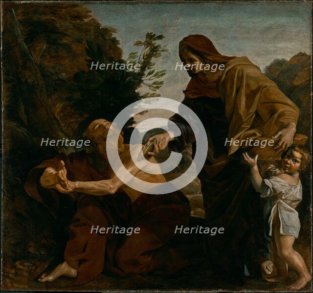 Elijah Receiving Bread from the Widow of Zarephath, 1621-1624. Creator: Giovanni Lanfranco.