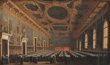 The Doge and Grand Council in Sala del Maggior Consiglio, 1761-1765. Creator: Canaletto.