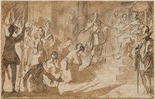 Admiral Inghirami Presenting Berber Prisoners to Ferdinand I of Tuscany, between 1615 and 1620. Creator: Jacques Callot.