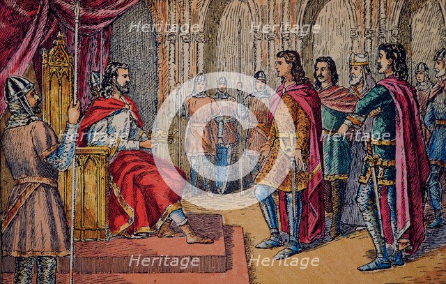 Abdication of Alphonse III, King of Asturias (866-910) in favor of his sons Garcia, Ordoño and Fr…