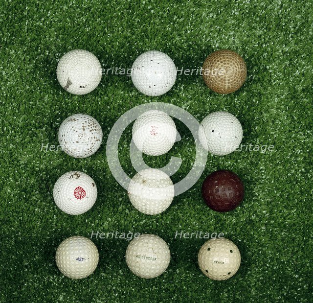 Selection of golf balls, late 19th- early 20th century. Artist: Spalding Artist: Unknown