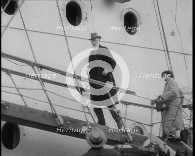 George Bernard Shaw and a Woman Climbing a Gangplank, 1930s. Creator: British Pathe Ltd.