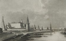 View of the Kremlin from the Stone Bridge, Moscow, Russia, 1839. Creator: Samuel Cholet.