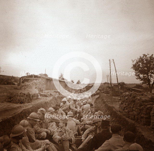 Troops in open train carriages, Genicourt, northern France, c1914-c1918. Artist: Unknown.