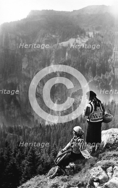 Two women admiring a view, Bistrita Valley, Moldavia, north-east Romania, c1920-c1945. Artist: Adolph Chevalier