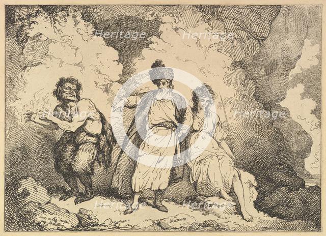 Scene from the Tempest: Caliban, Prospero and Miranda, [1783-87] reissued 1801. Creator: Thomas Rowlandson.