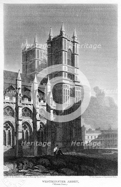 Western towers, Westminster Abbey, London, 1815.Artist: Matthews