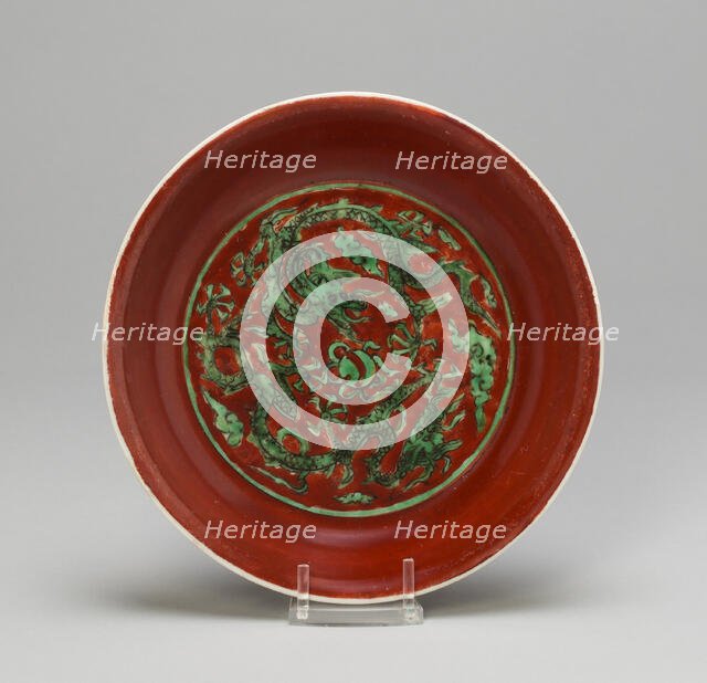 Dish with Paired Dragons, Cloudscrolls, and Flaming Pearl, Ming dynasty, Jiajing reign (1522-1566). Creator: Unknown.