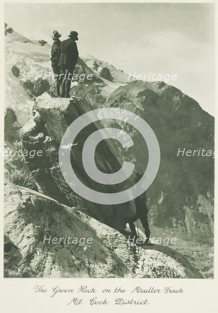 The green rock on the Meuller track, Mt Cook district, 1920s. Creator: Harry Moult.
