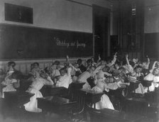Classroom scenes in Washington, D.C. public schools - stretching and yawning exercise..., (1899?). Creator: Frances Benjamin Johnston.