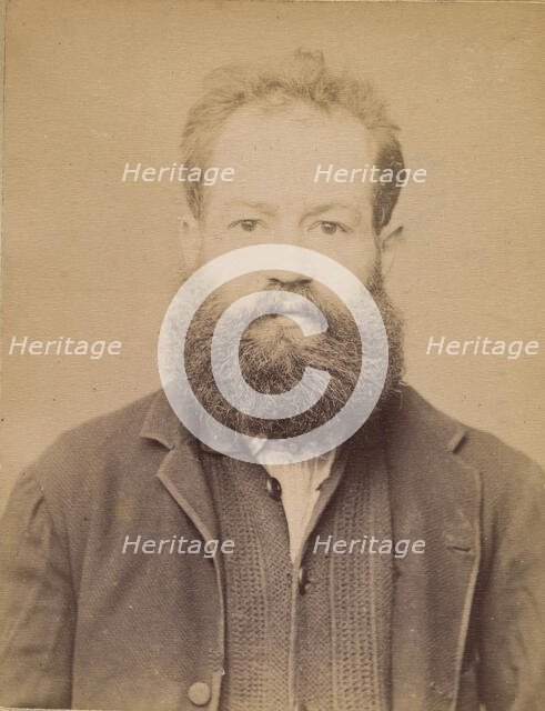 Bouchenez. Adolphe. 36 ans, 27/2/94. (En rouge barrant la fiche: "Transféré à Mazas. À fai..., 1894. Creator: Alphonse Bertillon.