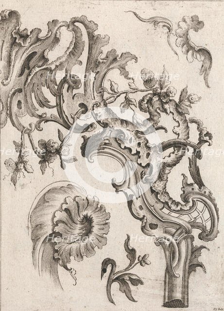 Various Designs for Rocaille Ornaments, Plate 3 from an Untitled Series of ..., Printed ca. 1750-56. Creator: Jacob Gottlieb Thelot.