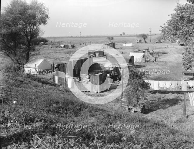 Migrant camp on the outskirts of Sacramento, California on the American River, 1936. Creator: Dorothea Lange.