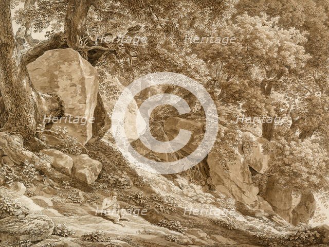 Rocky Landscape with Pan Playing His Flute (In the Park of the Villa Chigi, Ariccia), 1808. Creator: Johann Christian Reinhart.