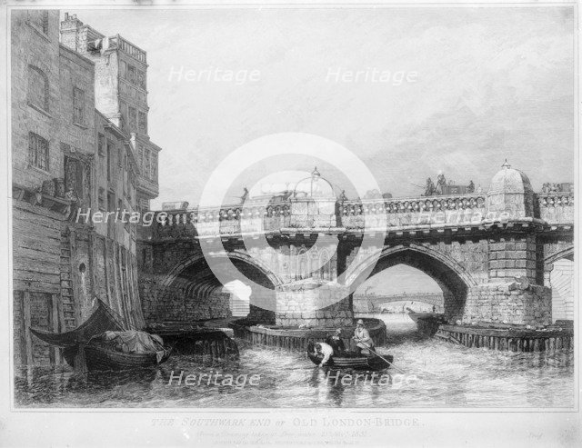 Old London Bridge, Southwark, London, 1831. Artist: Edward William Cooke