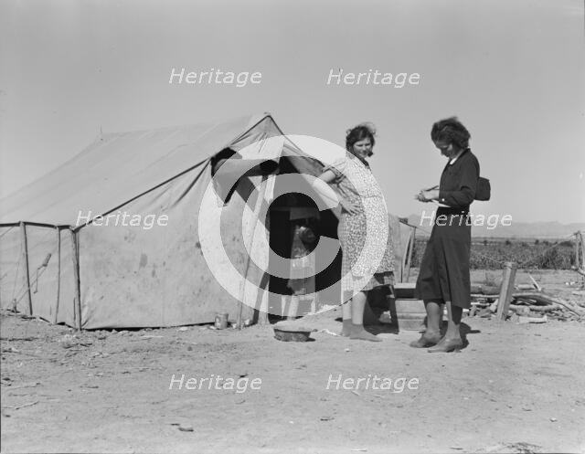 Grower's camp for migrant labor on the edge of the pea fields, near Calipatria, Imperial Valley, CA, Creator: Dorothea Lange.